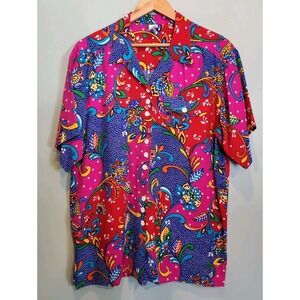 Vtg Units Limited Edition Colorful Paisley Button Up Short Sleeve Shirt Sz L